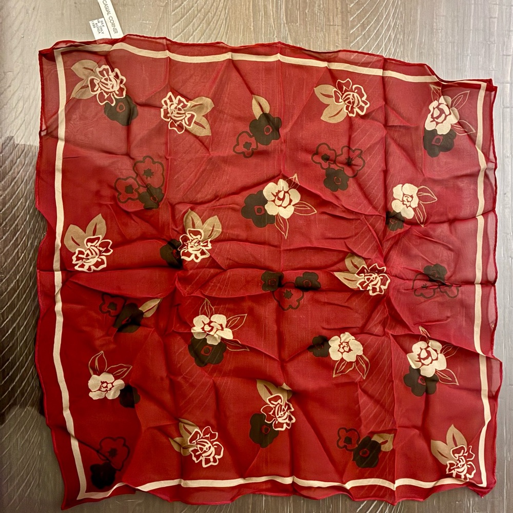 Casual Corner Red and Tan Floral Scarf